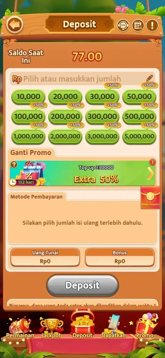 SL777 APK antarmuka deposit